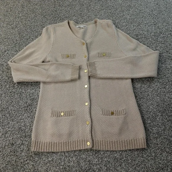 Banana Republic Cardigan Womens M Beige Metallic Knit Button Sweater Jacket Coat - Picture 2 of 10